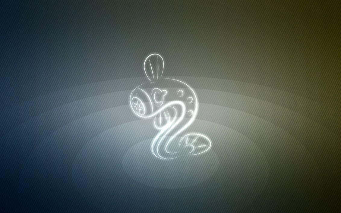 發光白色輪廓蛇形生物帶葉狀耳朵在漸變背景上