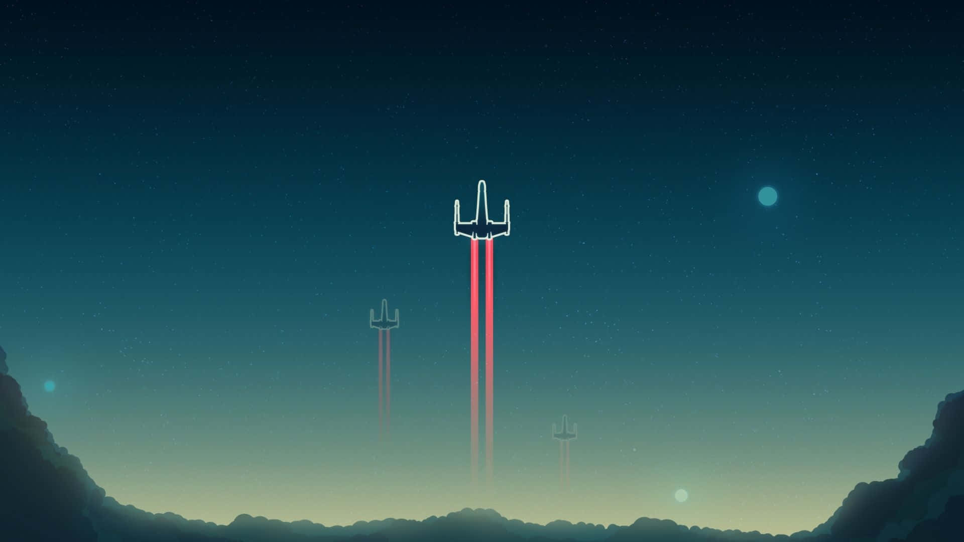 帶有紅色軌跡的未來感太空船，在夜晚飛越星空峽谷。