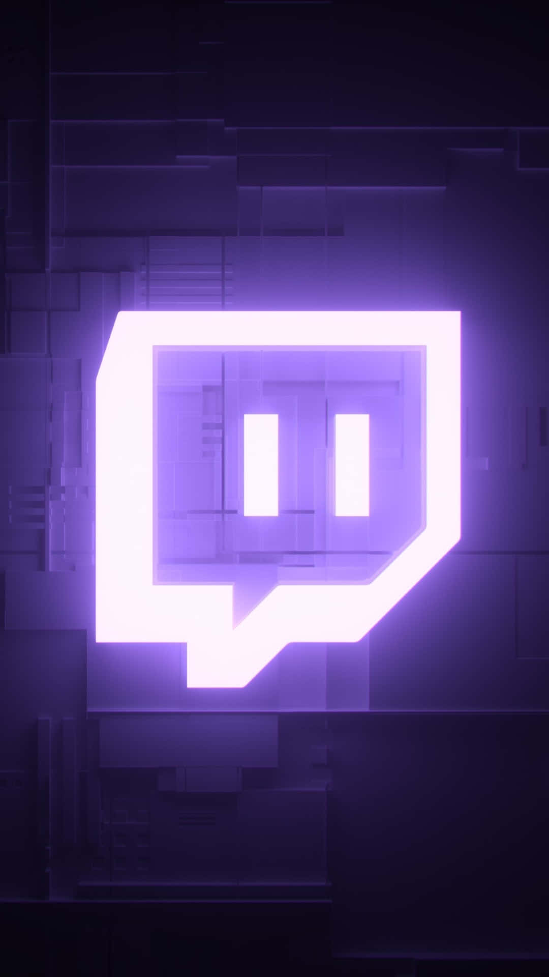 在黑暗數位背景上發光的紫色 Twitch 標誌