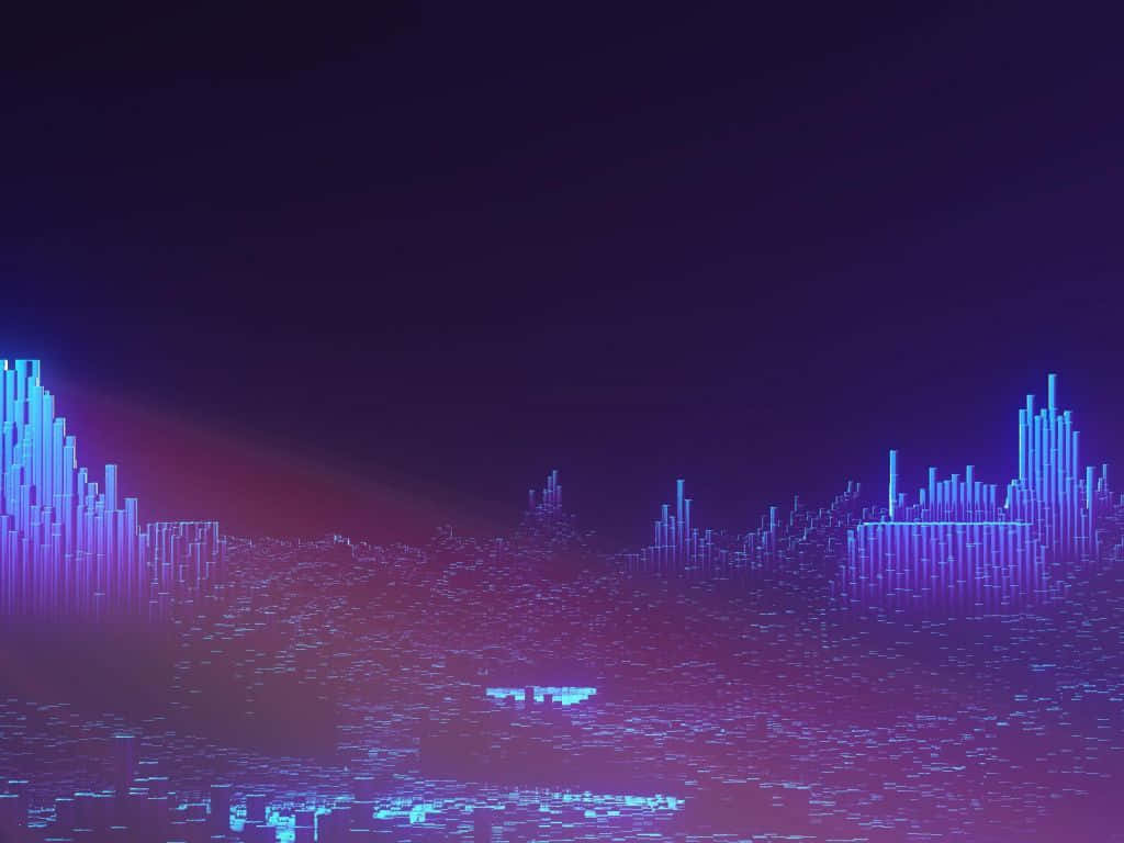 夜晚發光的霓虹建築組成的未來主義城市景觀。