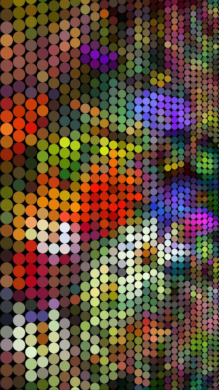 由馬賽克圖案中的彩色圓形像素組成的抽象數位藝術作品。