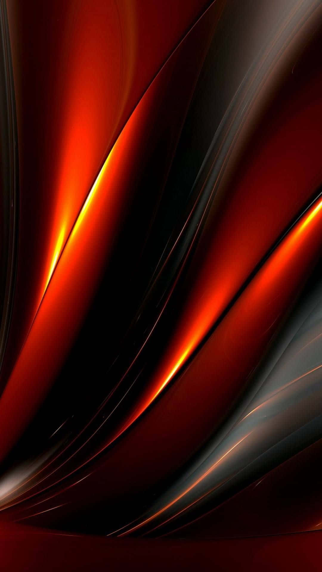 以黑紅 iPhone 展現個人風格 壁紙 — 充滿活力的橙色和深紅色抽象波浪在深色背景上動態流動，帶有發光高光。
