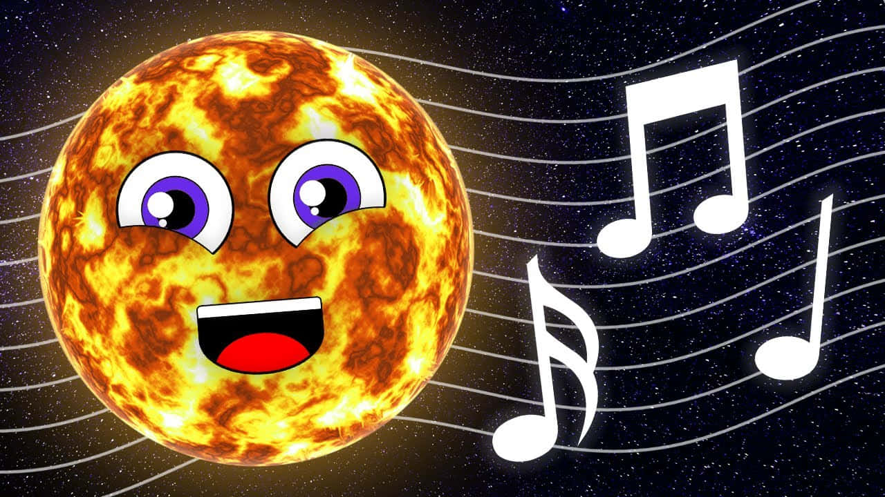 有臉和音符的動畫太陽在太空中