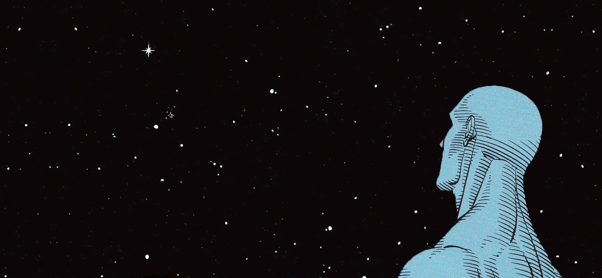 一個藍色插圖人物仰望星空。