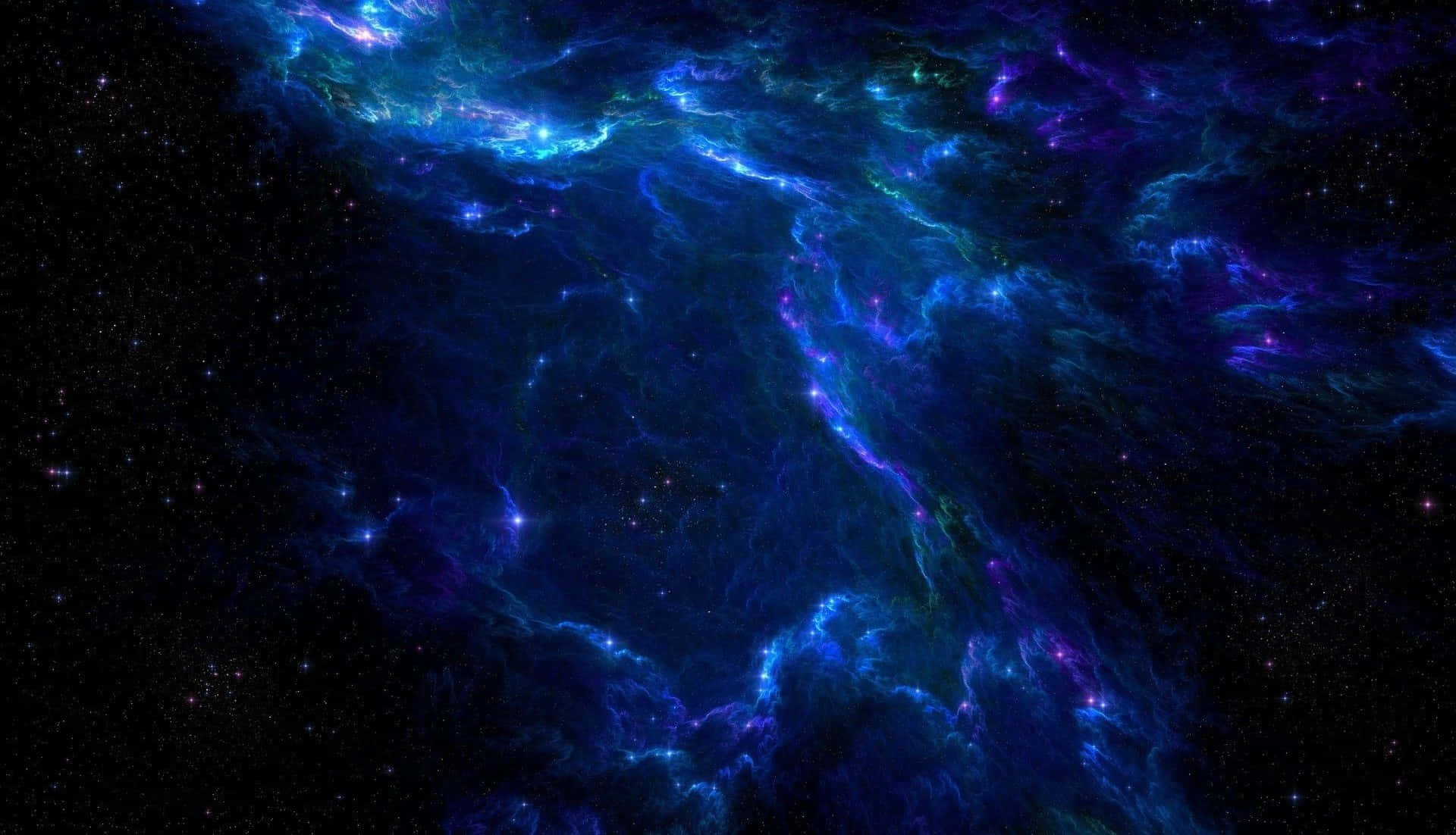 深空中帶有發光星星的電光藍和紫色星雲。