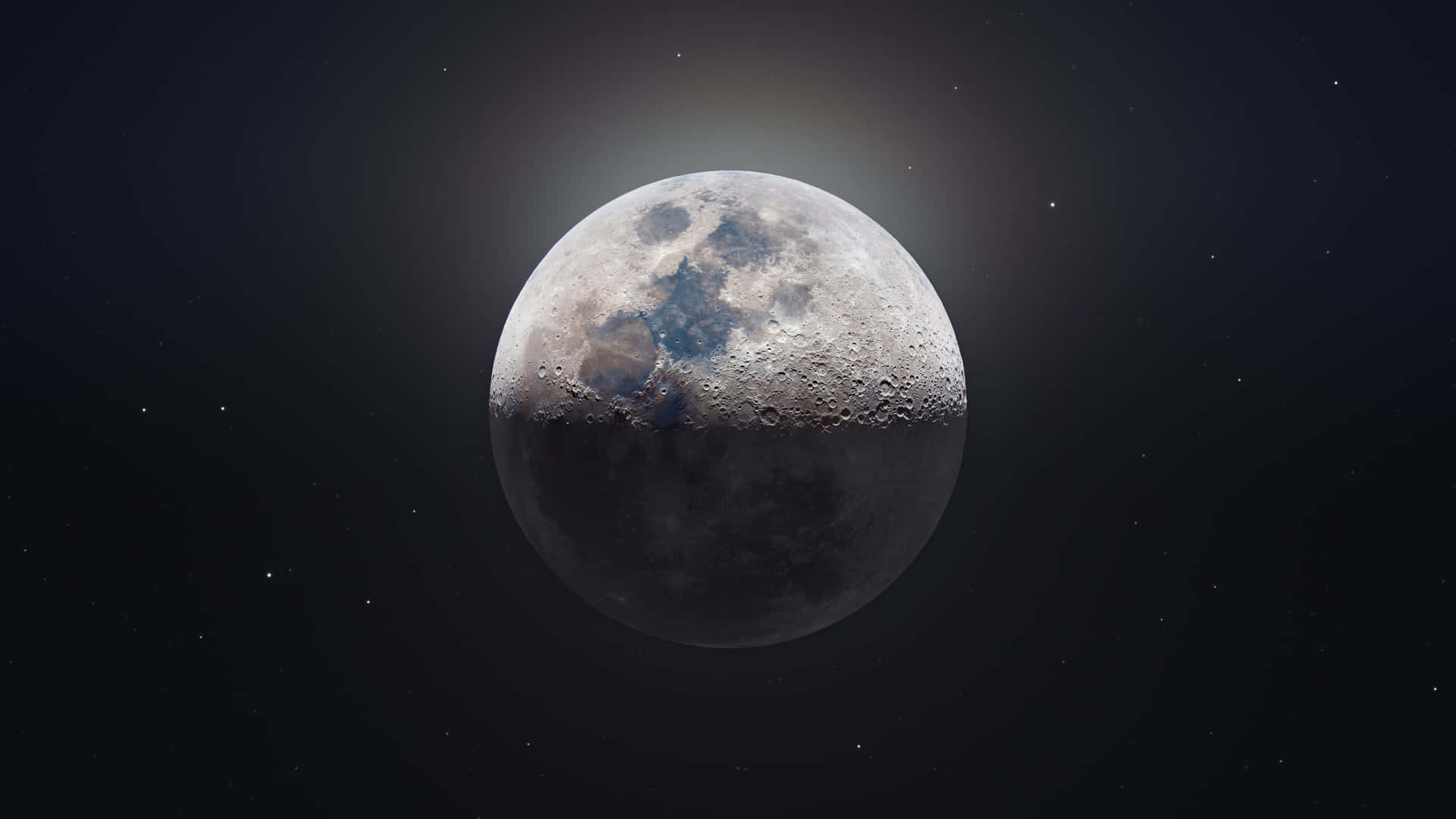 月球在太空中被遠星環繞照亮。