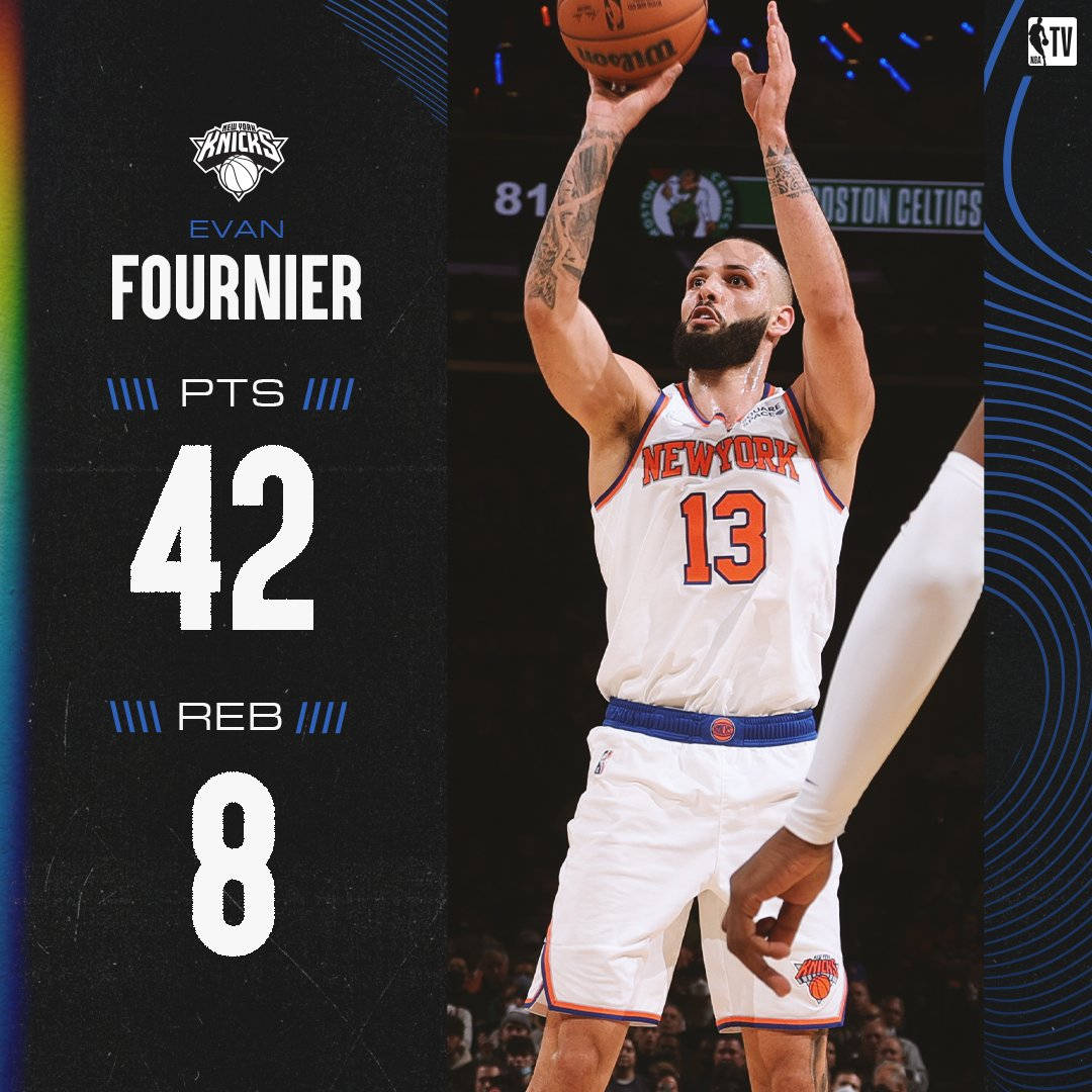 Evan Fournier 投籃，統計數據顯示42分和8個籃板。