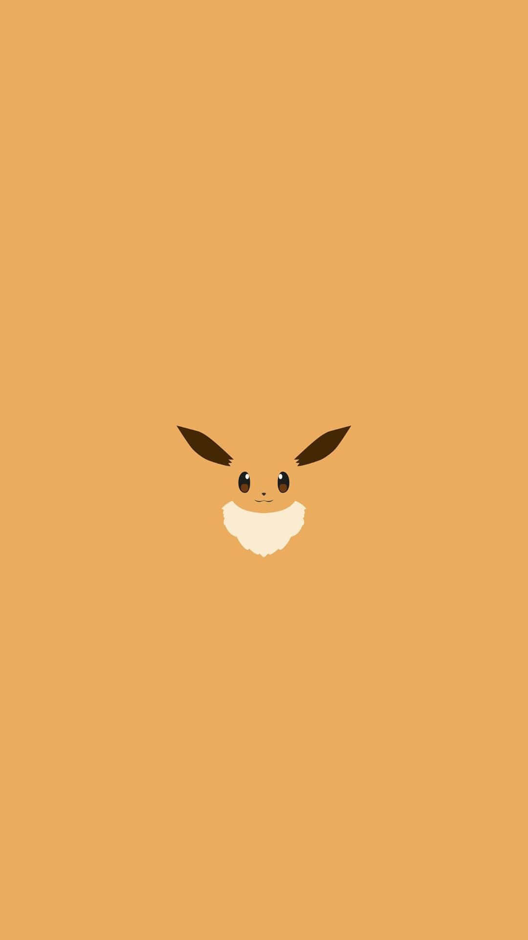 Pokemon Characters 桌布 壁紙 — 伊貝從純橙色背景中探頭出來的極簡插圖。