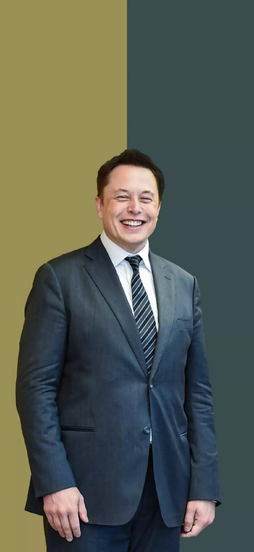 穿西裝的男士在橄欖色和炭灰色分割背景前微笑 — 馬斯克 壁紙