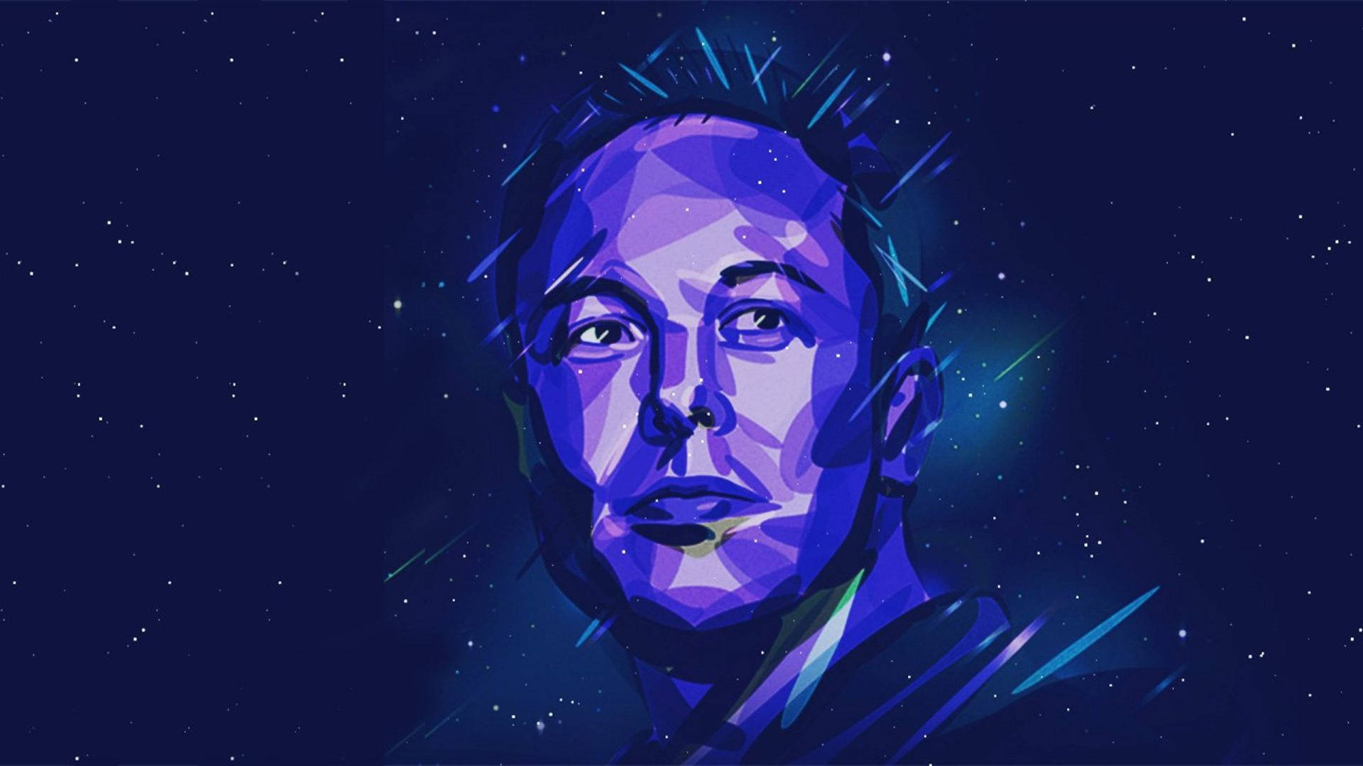 伊隆·馬斯克的風格化肖像，背景是繁星點點的夜空和宇宙條紋。 — 馬斯克 壁紙