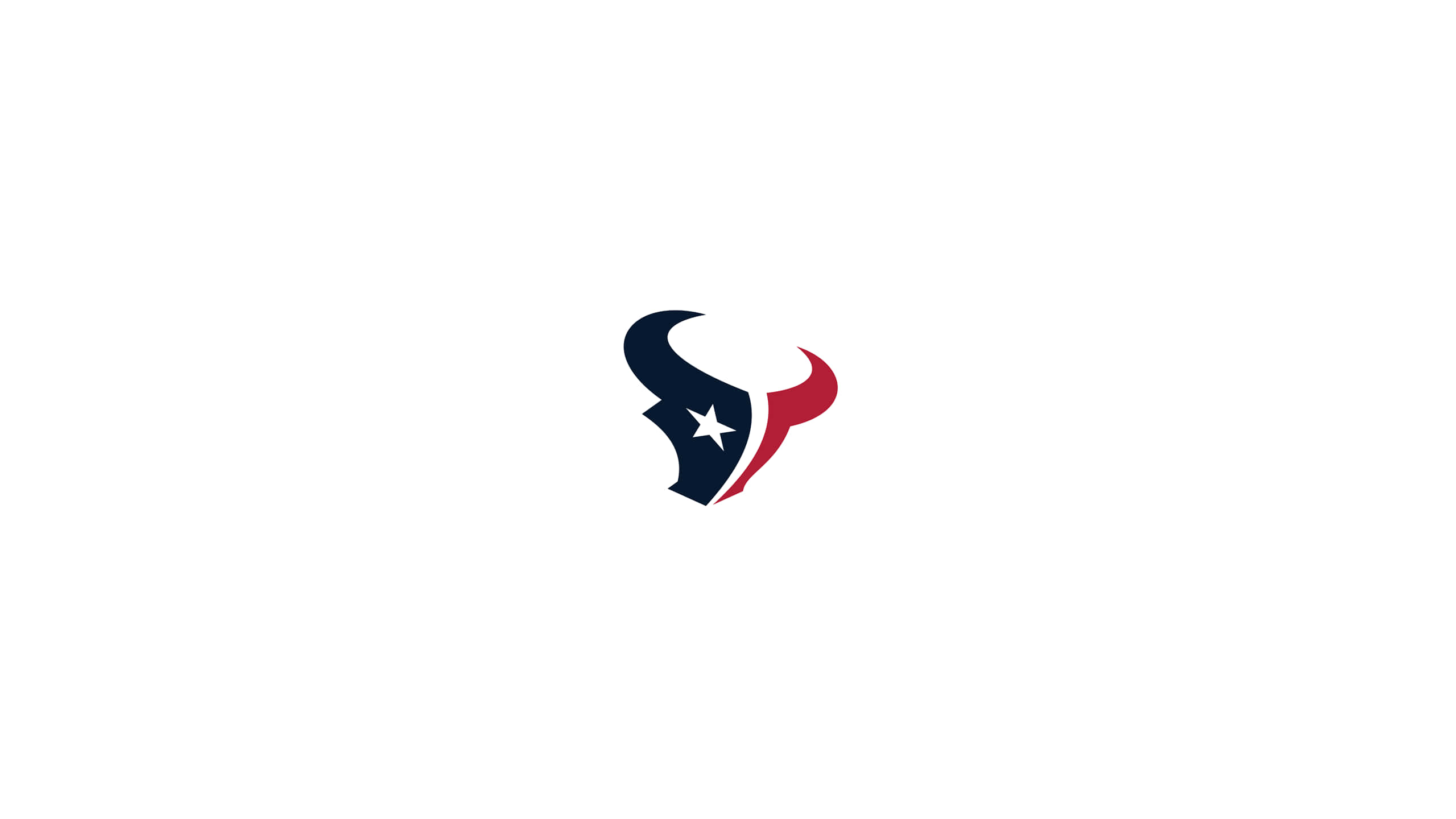 休士頓 Texans 官方隊標 壁紙 — 一個極簡風格的公牛頭標誌，採用海軍藍、紅色和白色，額頭上有一顆星，背景為純白色。