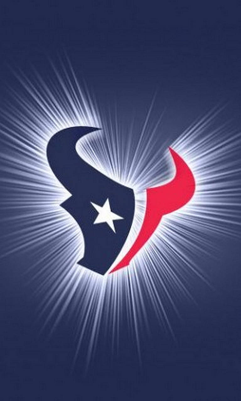 休士頓德州人 NFL 球隊標誌 壁紙 — 一個閃耀的侯斯頓德州人隊標誌，帶有藍色、紅色和白色的角及星星，在深藍色背景上發光。