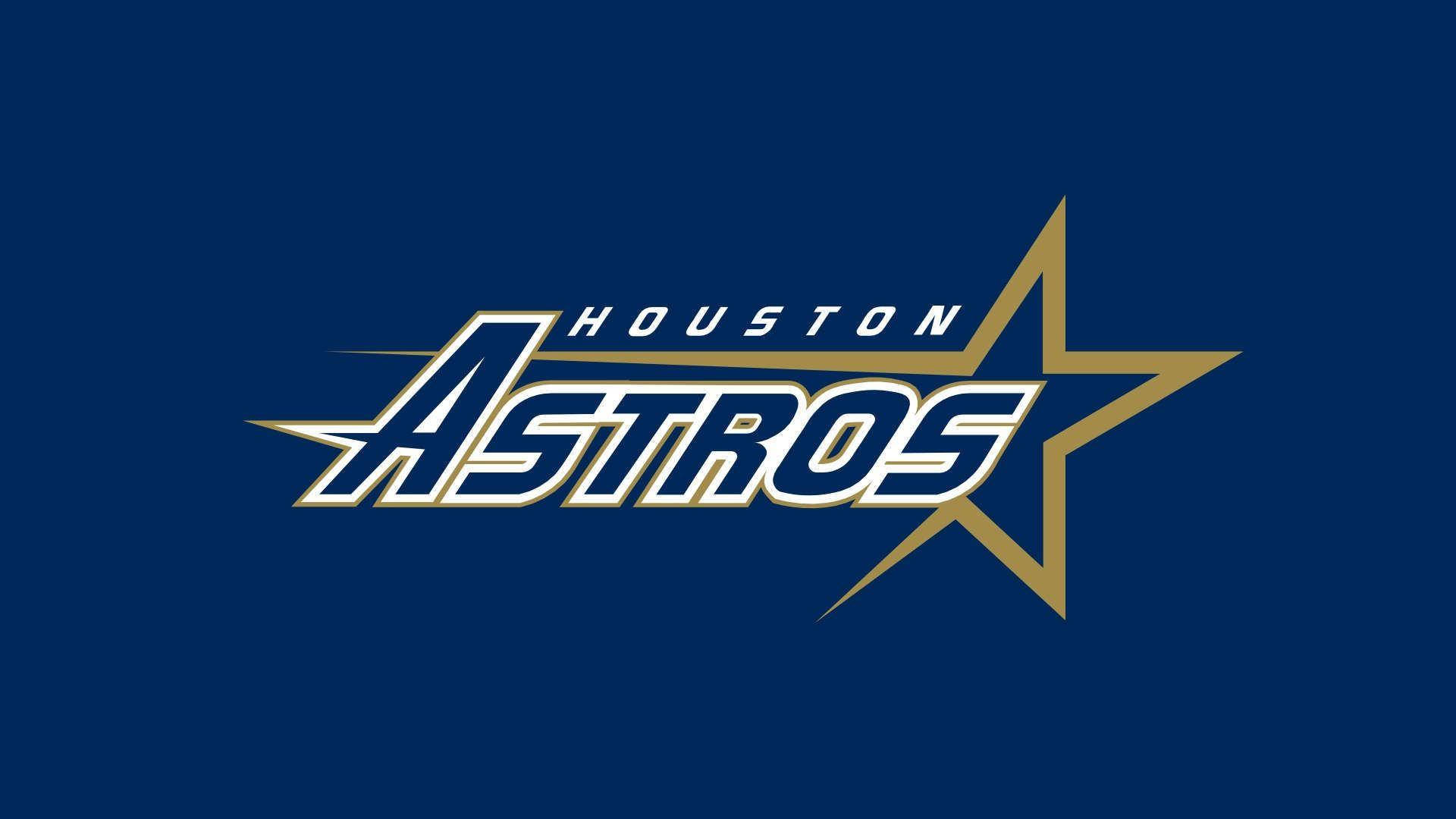 休斯敦太空人隊金藍星標誌 壁紙 — Houston Astros 標誌以金色和白色呈現，背景為純海軍藍。