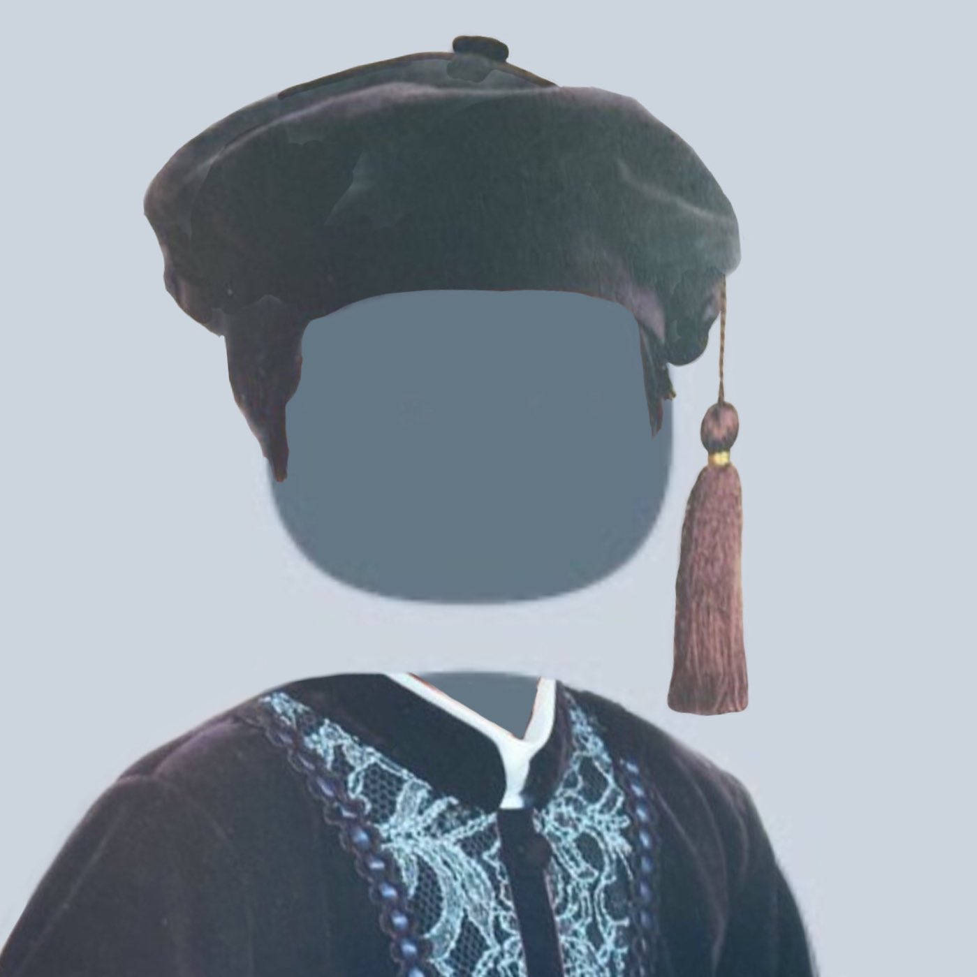 穿著學術服飾的人，帶有流蘇和天鵝絨帽。