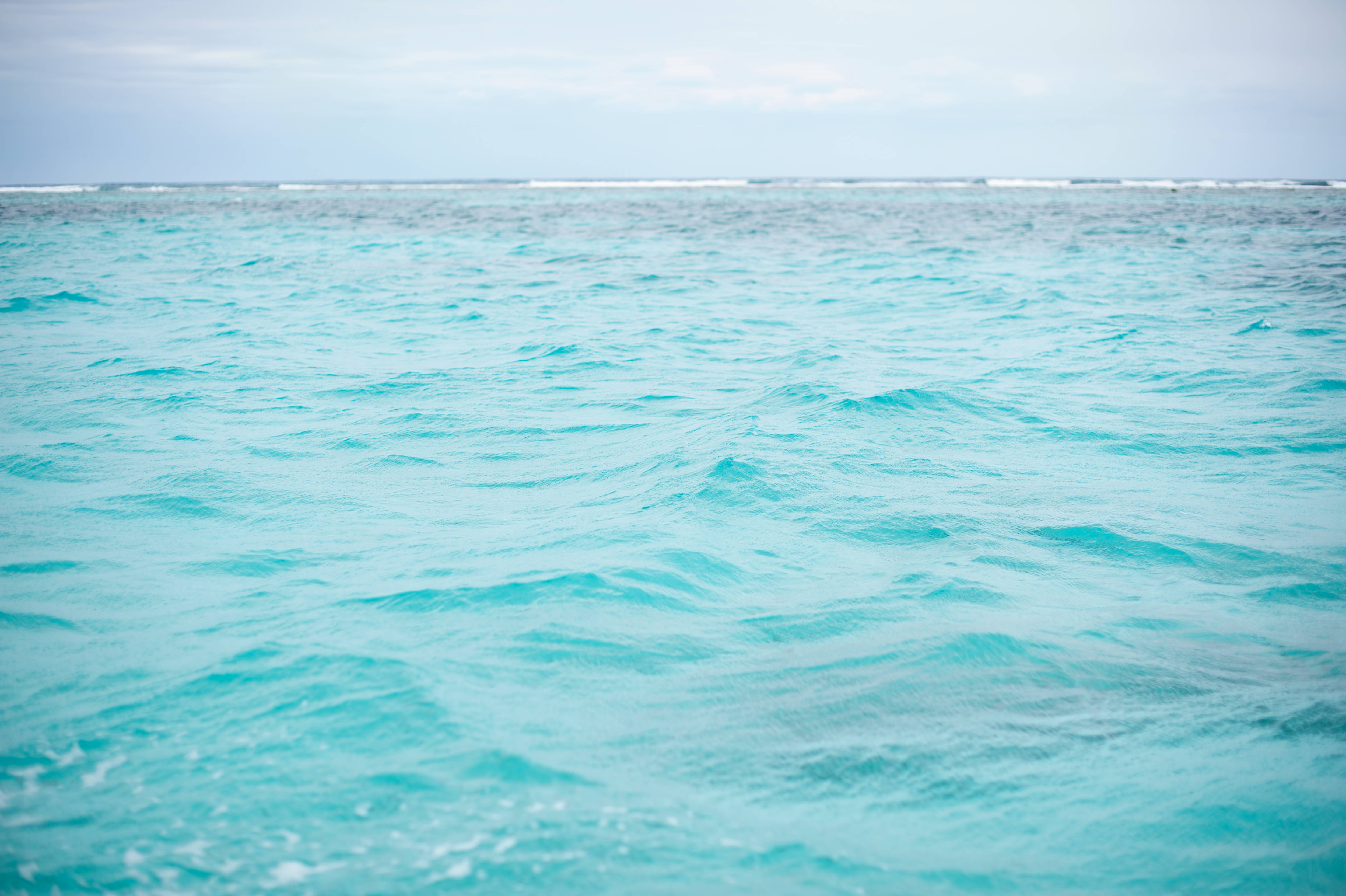 伯利茲碧綠海水 壁紙 — 充滿活力的綠松色海浪在柔和的多雲天空下泛起漣漪，呈現寧靜的熱帶海景。
