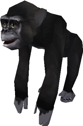 低多邊形大猩猩數位模型 壁紙 — 一隻低多邊形3D渲染的黑猩猩以蹲伏姿勢站在黑色背景前，具有詳細的面部特徵和灰色毛髮。