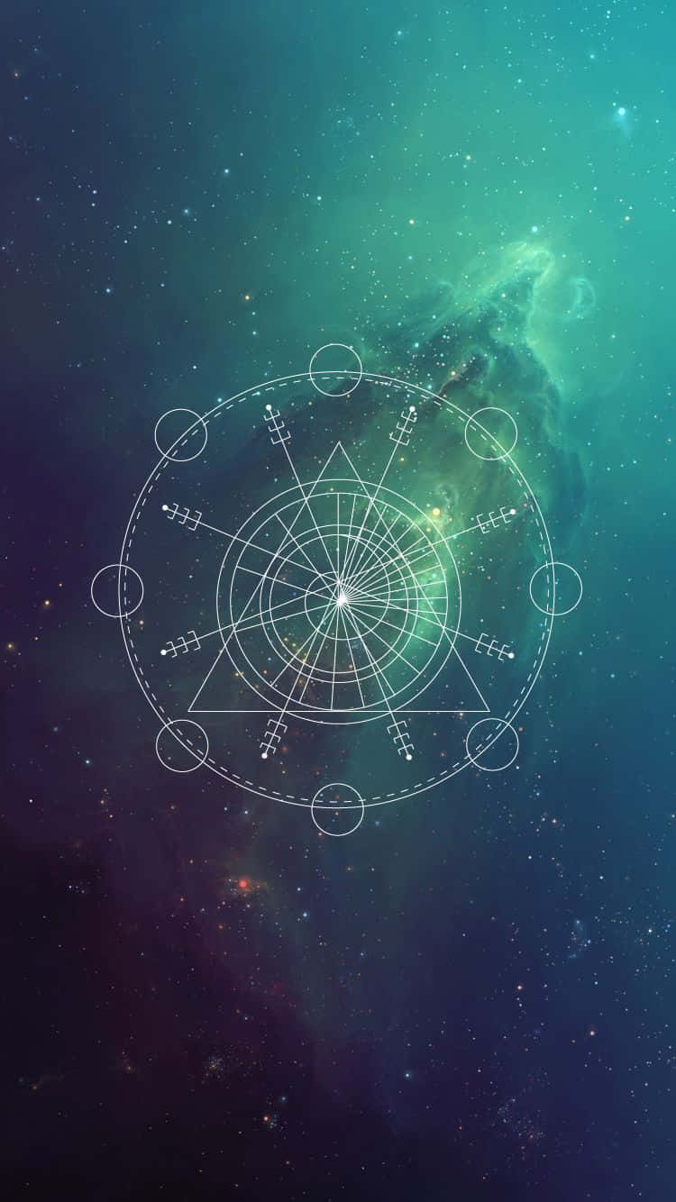 色彩繽紛的宇宙星雲中的幾何符號與星星