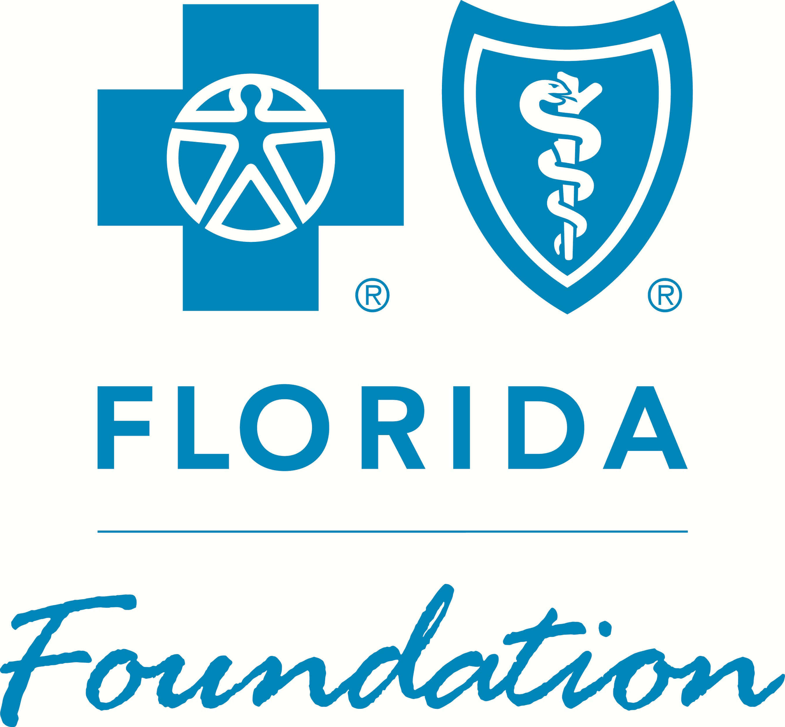 Blue Shield 桌布 壁紙 — 佛羅里達基金會的藍白標誌，特色為帶有人類符號的十字架和帶有蛇杖的盾牌。