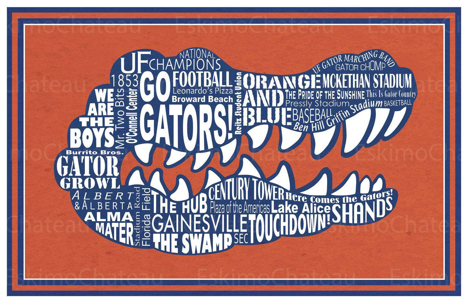 由佛羅里達大學口號和地標組成的Gator吉祥物剪影。