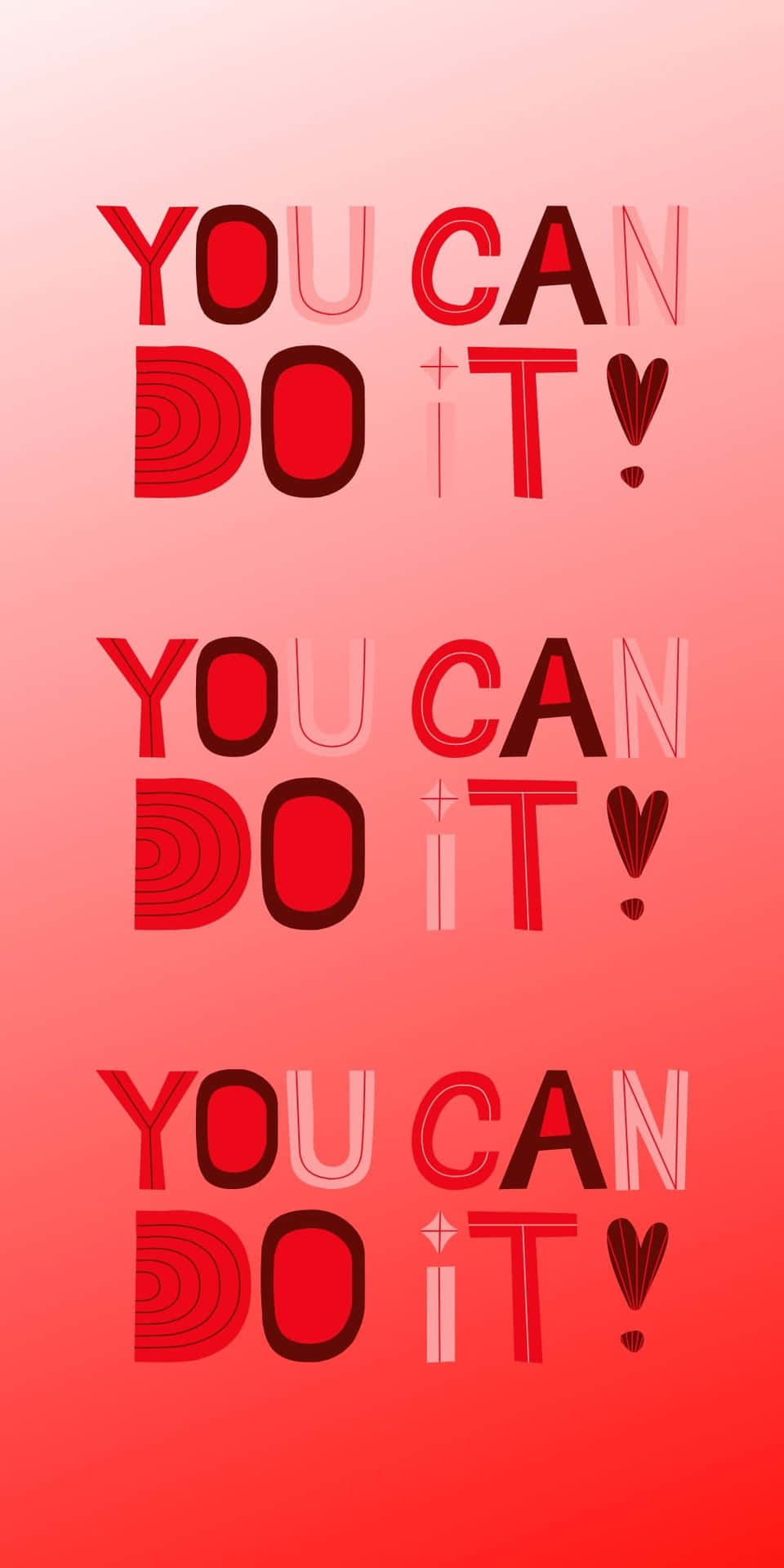 在粉紅到紅色的漸變背景上重複「You Can Do It!」的紅色勵志文字。