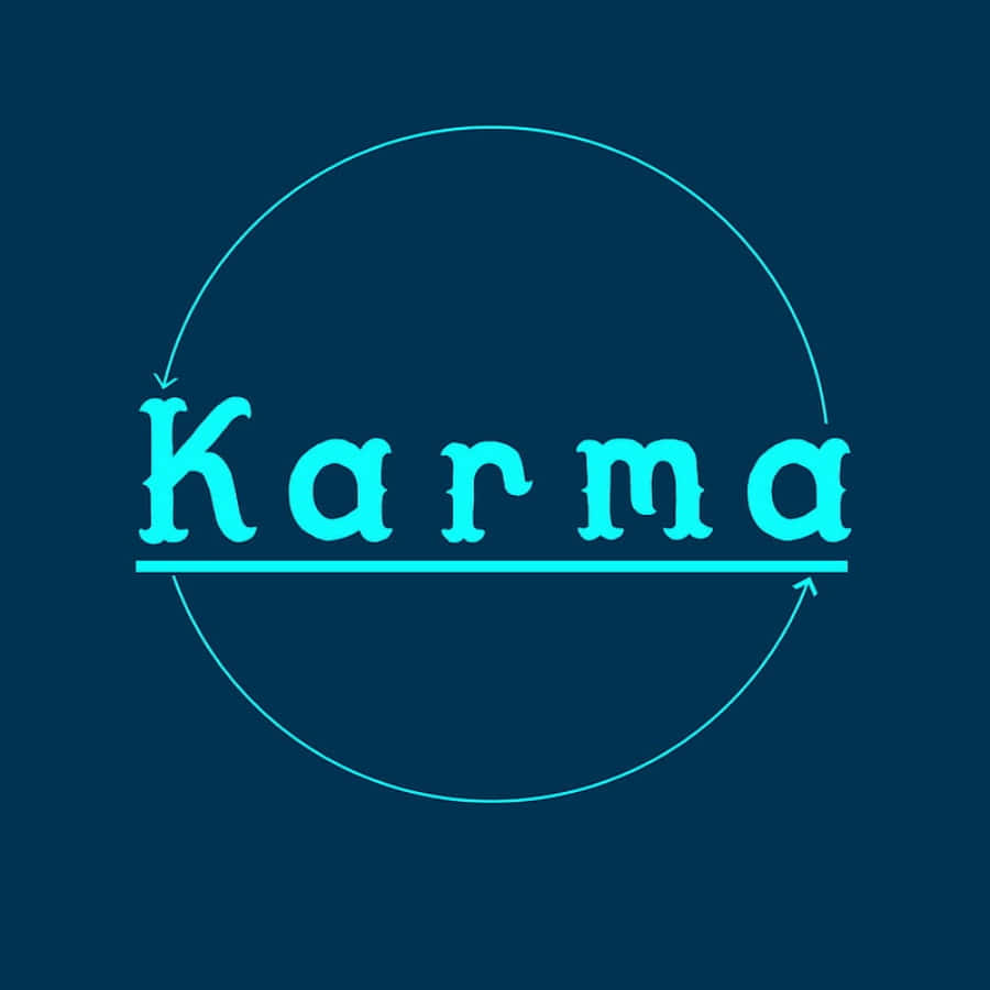 深藍色背景上，圓形箭頭環內包含發光青色文字 karma。