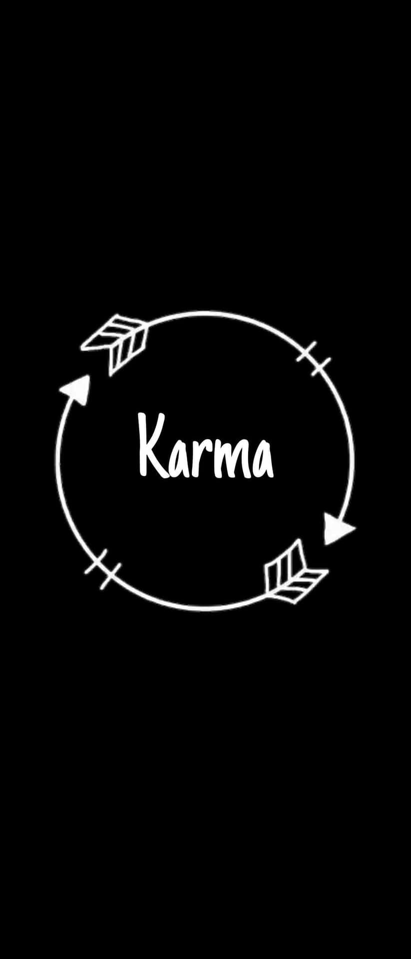 黑色背景上的白色圓形箭頭符號，帶有「karma」字樣。
