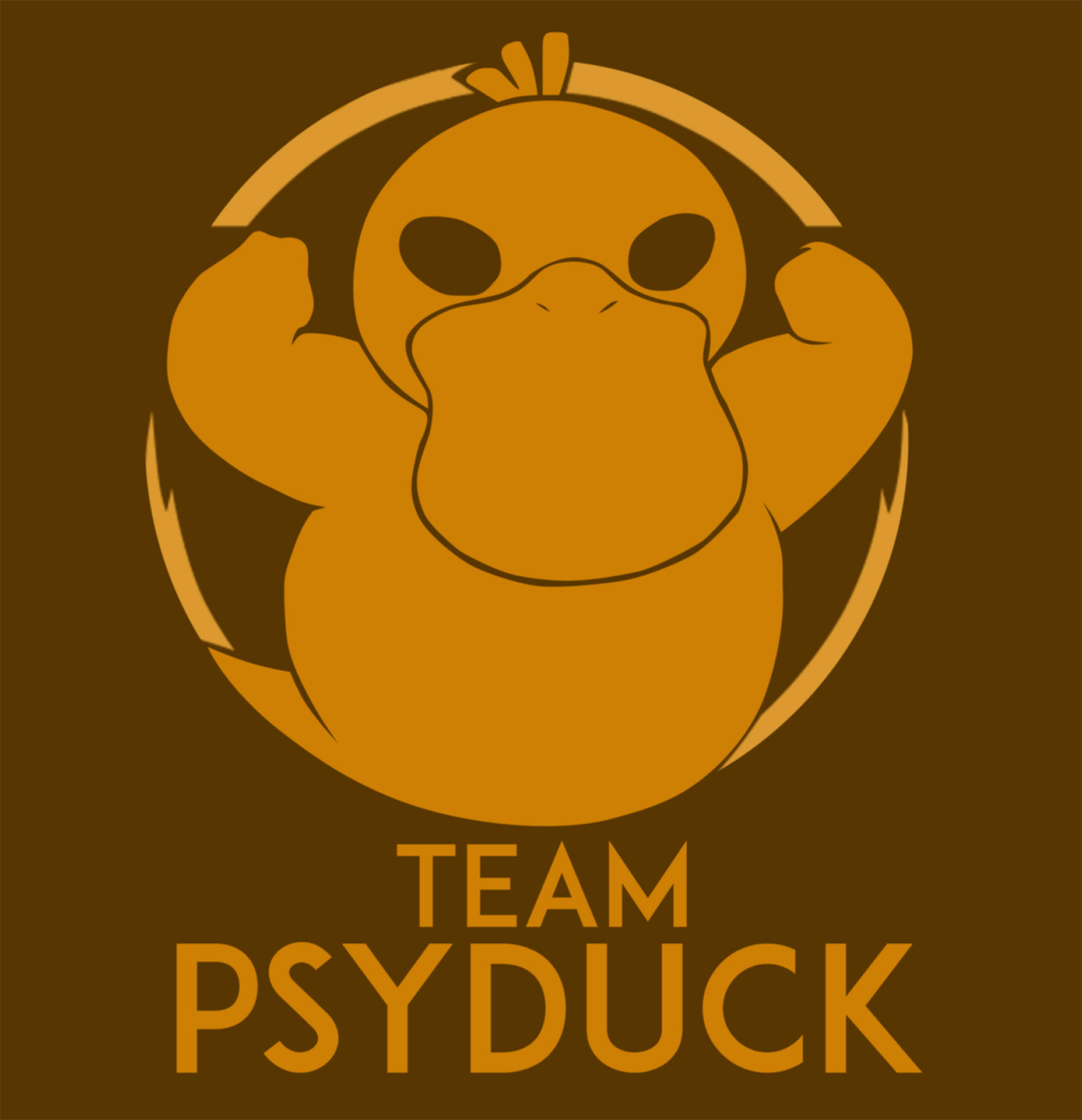 Psyduck 在圓形標誌中展示肌肉，帶有「TEAM PSYDUCK」文字。