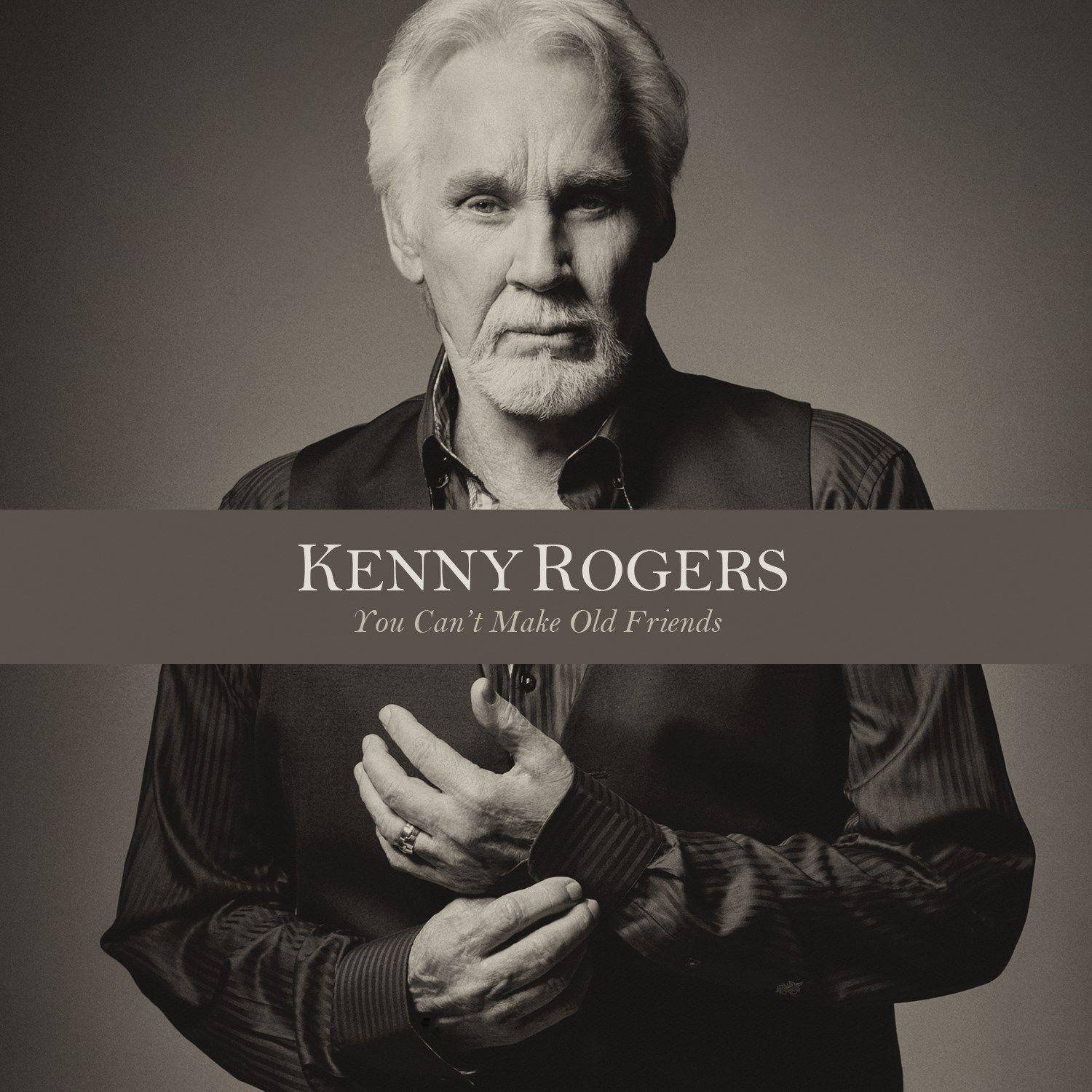 Kenny Rogers 的黑白工作室肖像，帶有文字疊加。