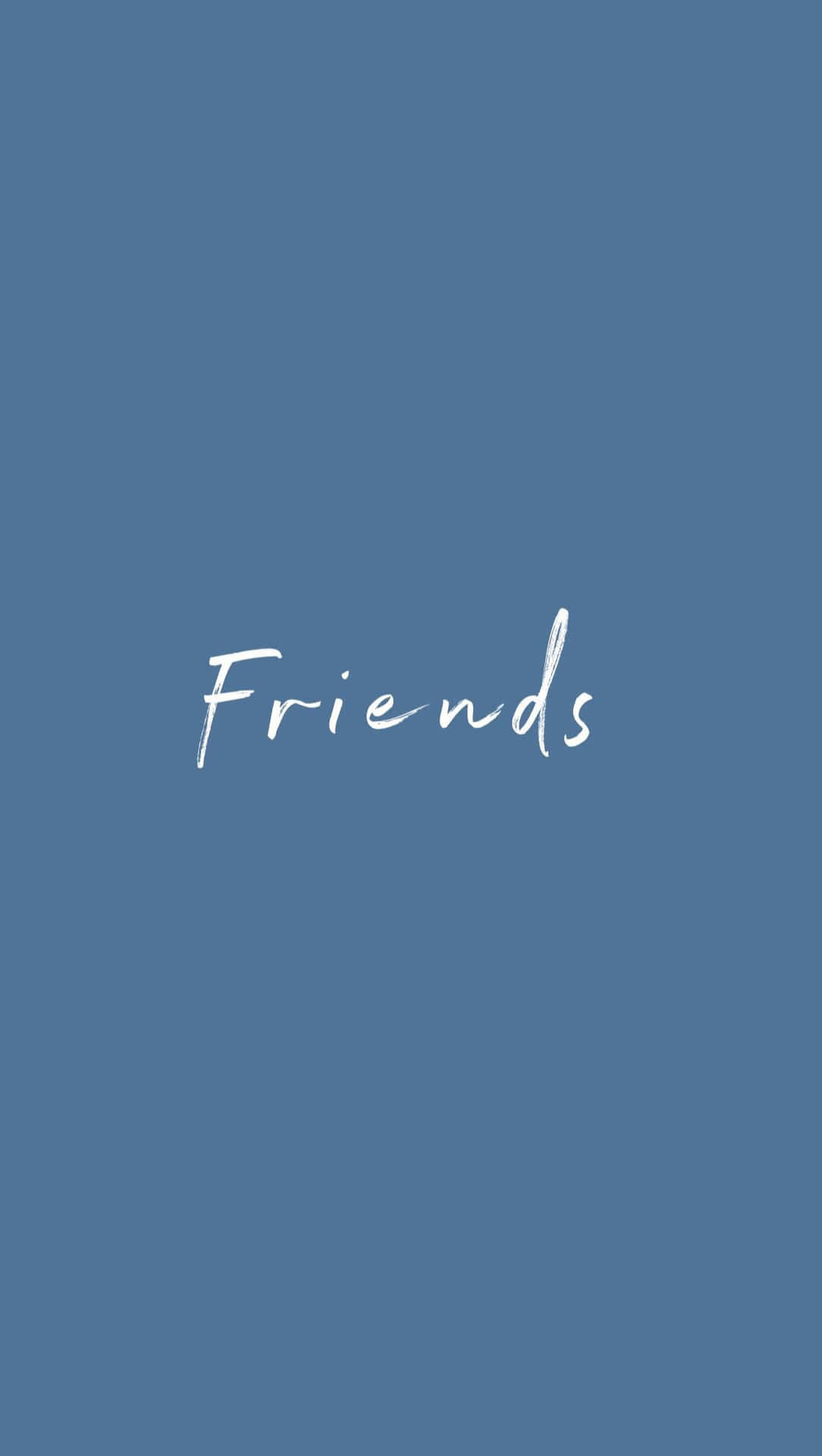 藍色背景上以白色草書字體顯示「Friends」一詞。