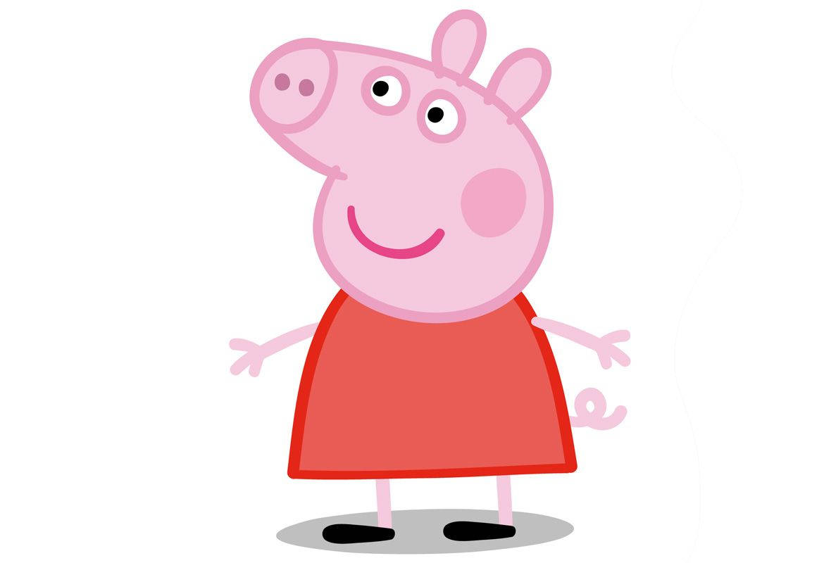 卡通豬角色 Peppa Pig 穿著紅色連衣裙微笑