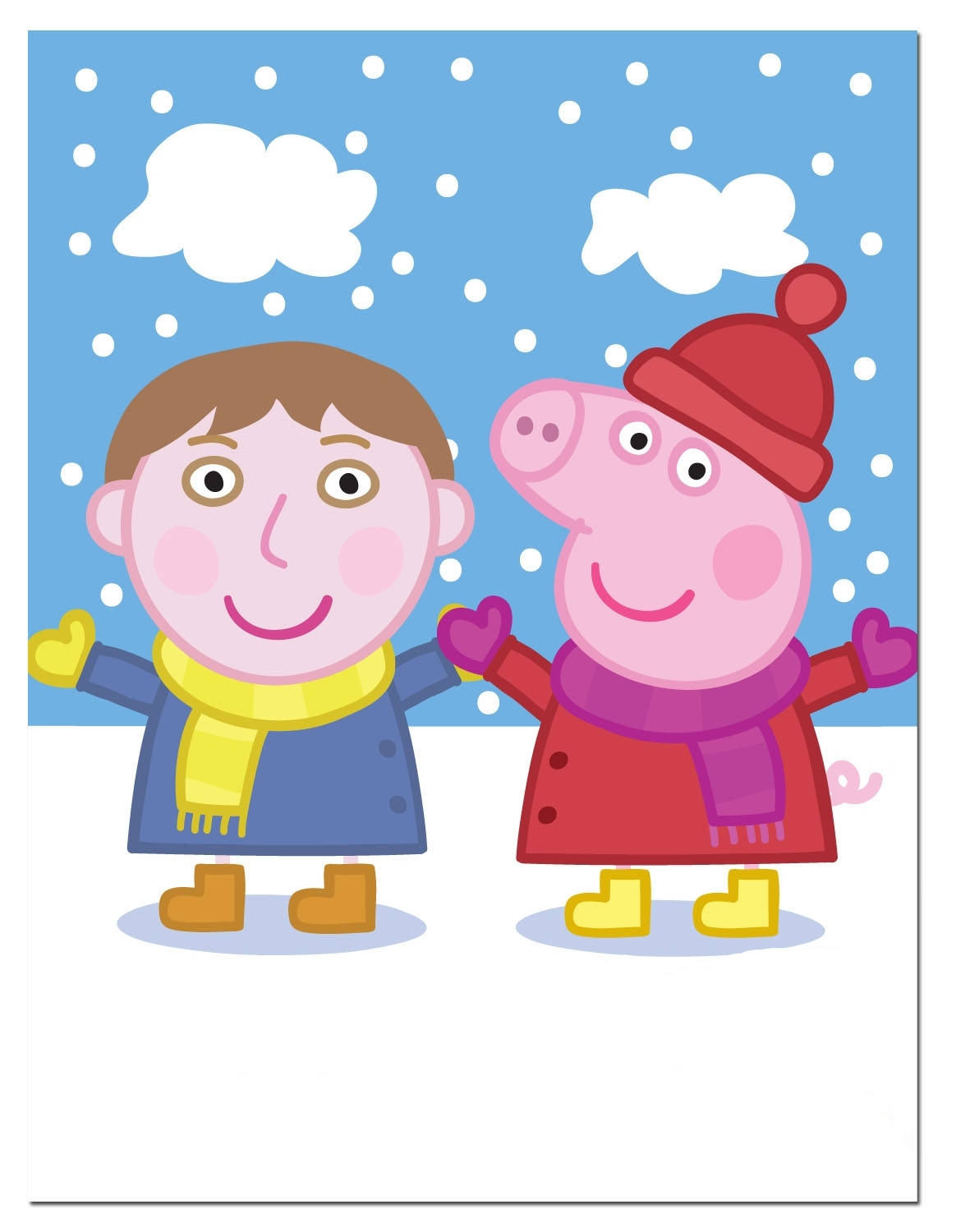 Peppa Pig 和她的朋友穿著冬裝享受下雪。