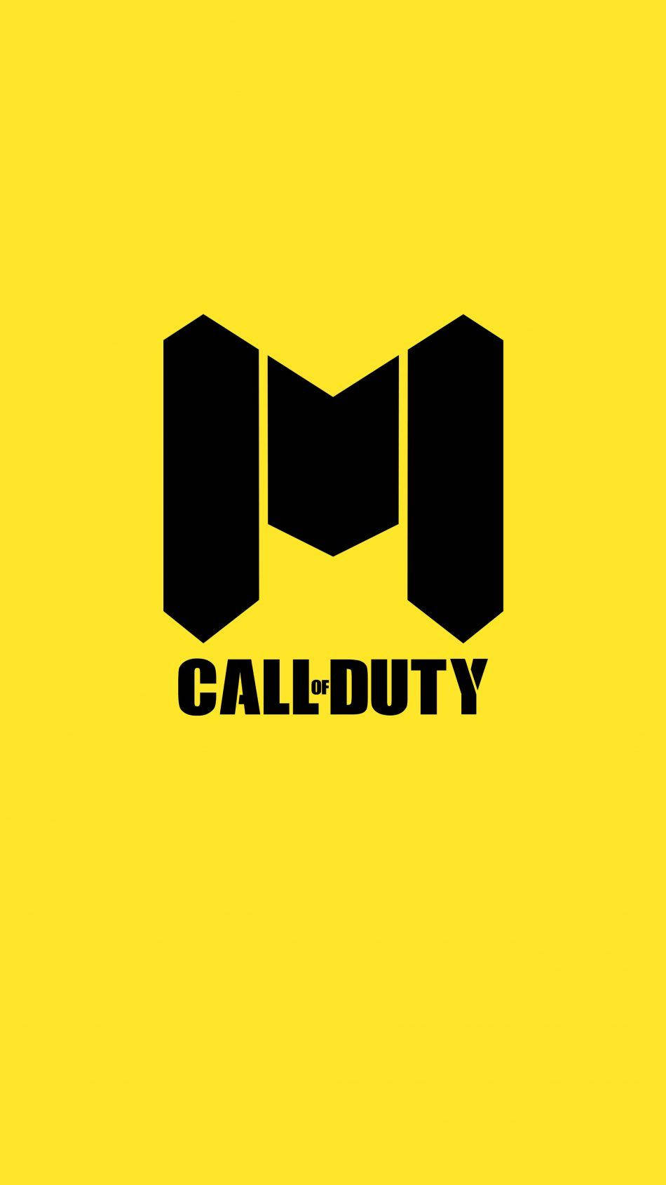 《使命召喚：移動版》黃色背景標誌 壁紙 — 大膽的黑色 Call of Duty 標誌居中於鮮黃色背景上，設計簡潔極簡。