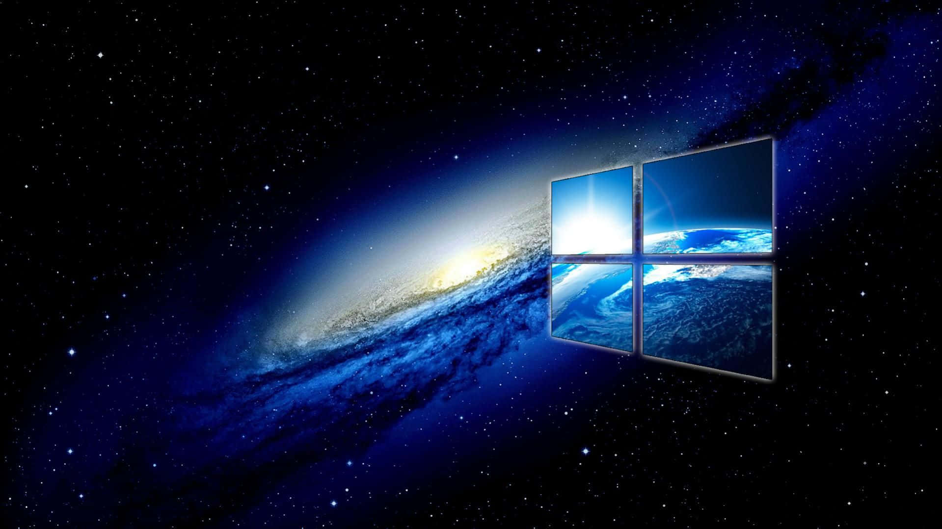 Windows標誌窗戶顯示地球，背景為太空中的螺旋星系。