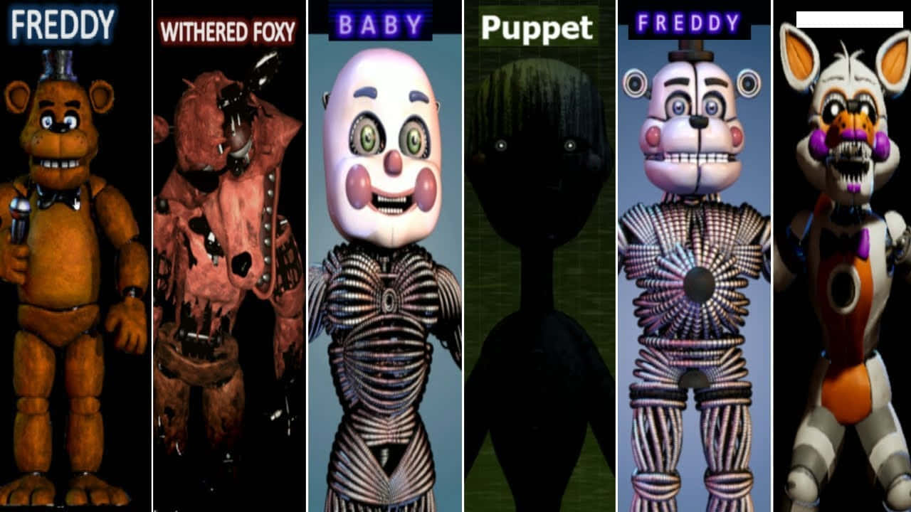 來自《Five Nights at Freddy's》的六個恐怖機械人偶角色。