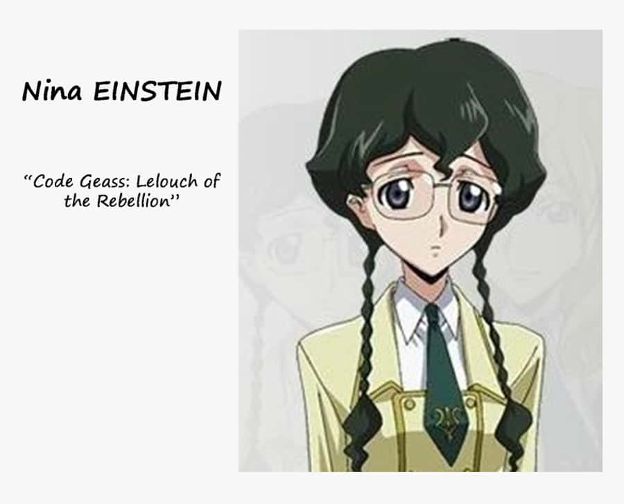 Nina Einstein 桌布 壁紙 — 來自《Code Geass》的動漫角色妮娜·愛因斯坦戴著眼鏡和辮子頭髮，穿著校服，背景為柔和的灰色。