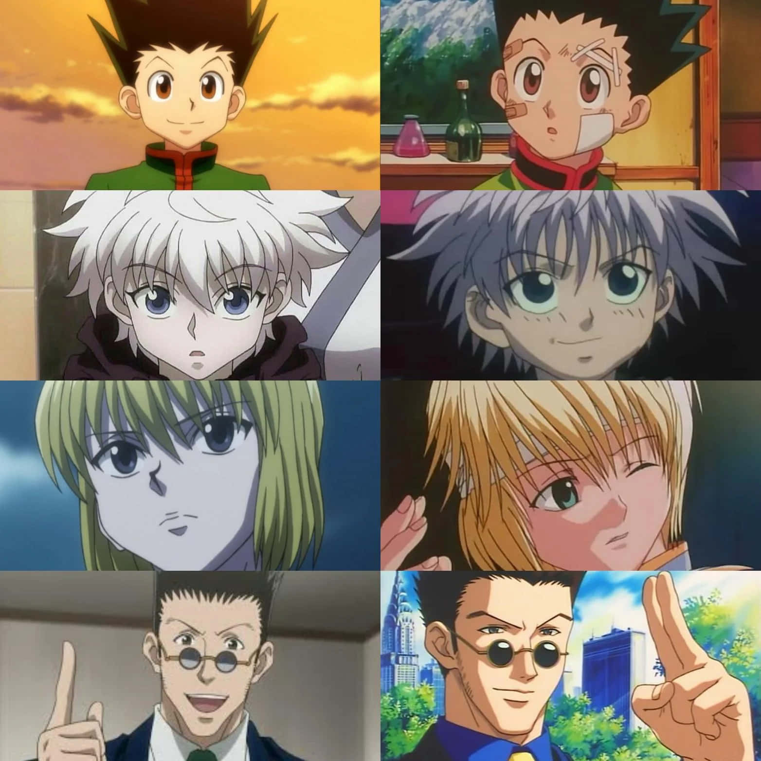 Leorio Paradinight 桌布 壁紙 — 來自《Hunter x Hunter》的動漫角色拼貼畫，表情豐富，背景多樣。