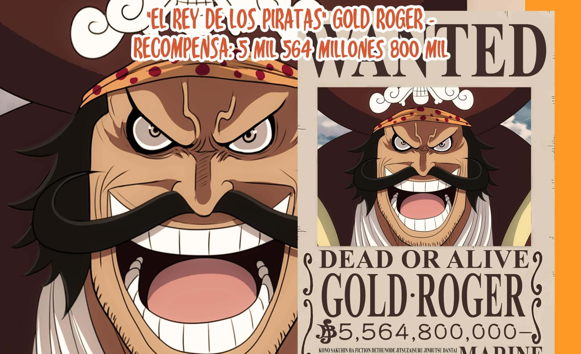 wanted 桌布 壁紙 — 來自《ONE PIECE》的哥爾·D·羅傑懸賞海報，展示了他兇猛的笑容、巨大的鬍鬚以及懸賞金額詳情。