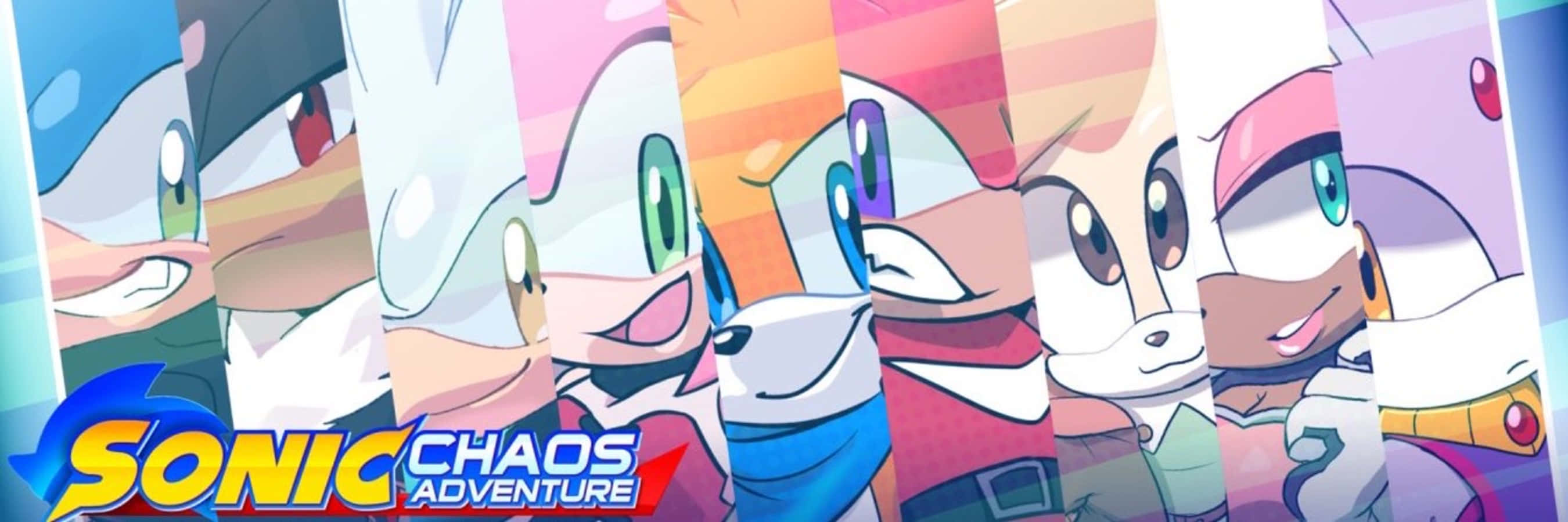 Sonic Chaos 桌布 壁紙 — 來自《Sonic Chaos Adventure》的鮮豔動漫風格角色，以大膽漸層和富有表現力的面孔組成色彩繽紛、動態的陣容。