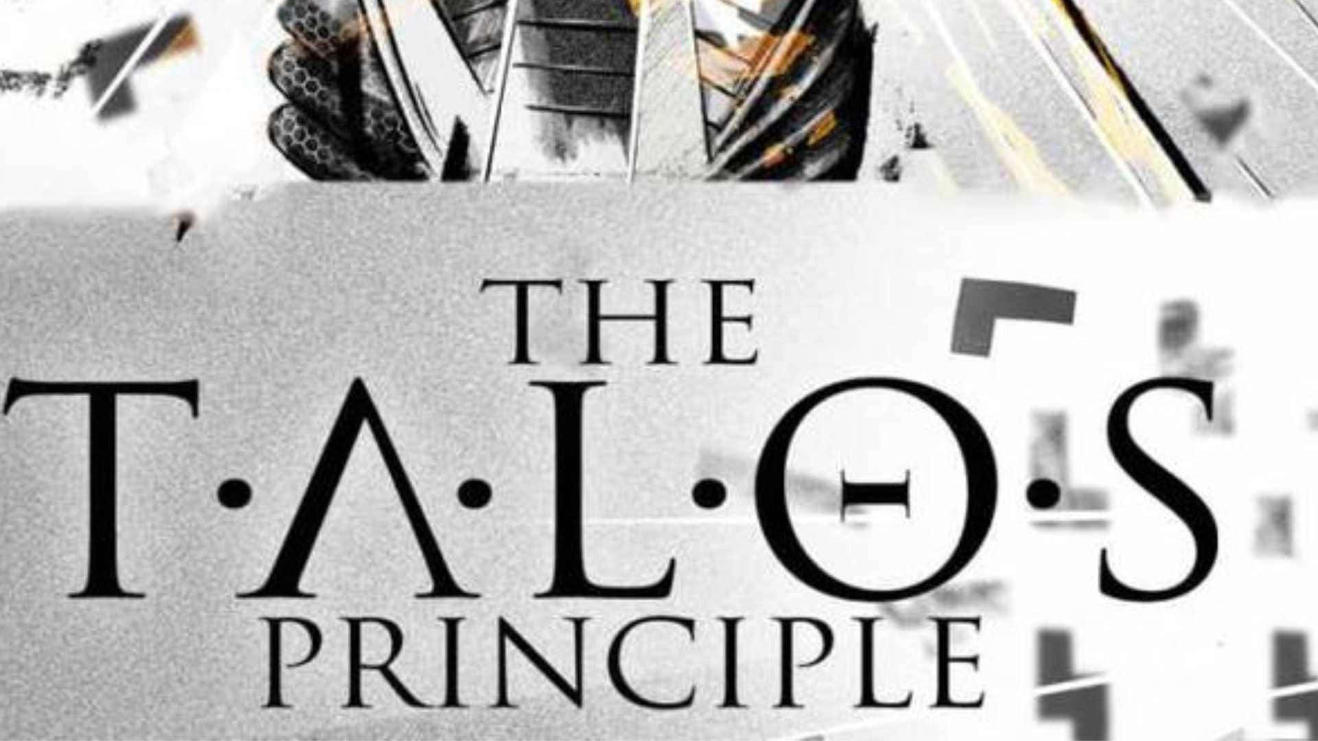 遊戲《The Talos Principle》的標題畫面，帶有破碎的金屬背景。