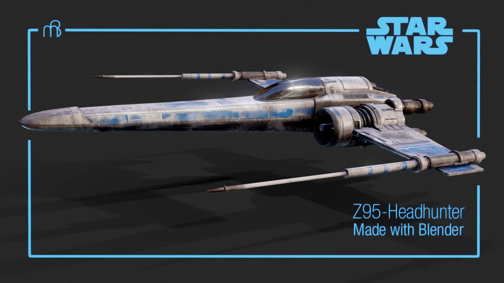 The Z-95 Headhunter 桌布 壁紙 — 來自《星球大戰》的風化藍銀色 Z95 Headhunter 星際戰鬥機，在黑暗背景上帶有發光藍色邊框和文字。