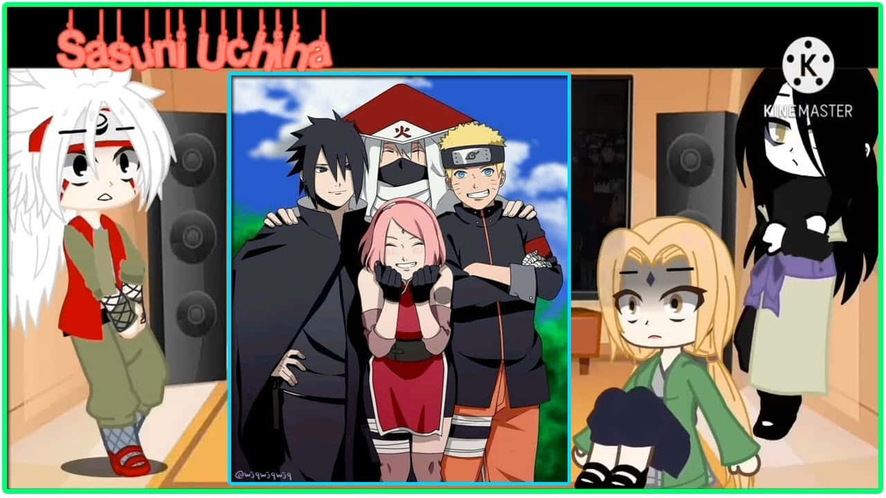 Legendary Sannin 桌布 壁紙 — 來自《火影忍者》系列的動漫角色在側面以Q版風格拼貼在一起擺姿勢。