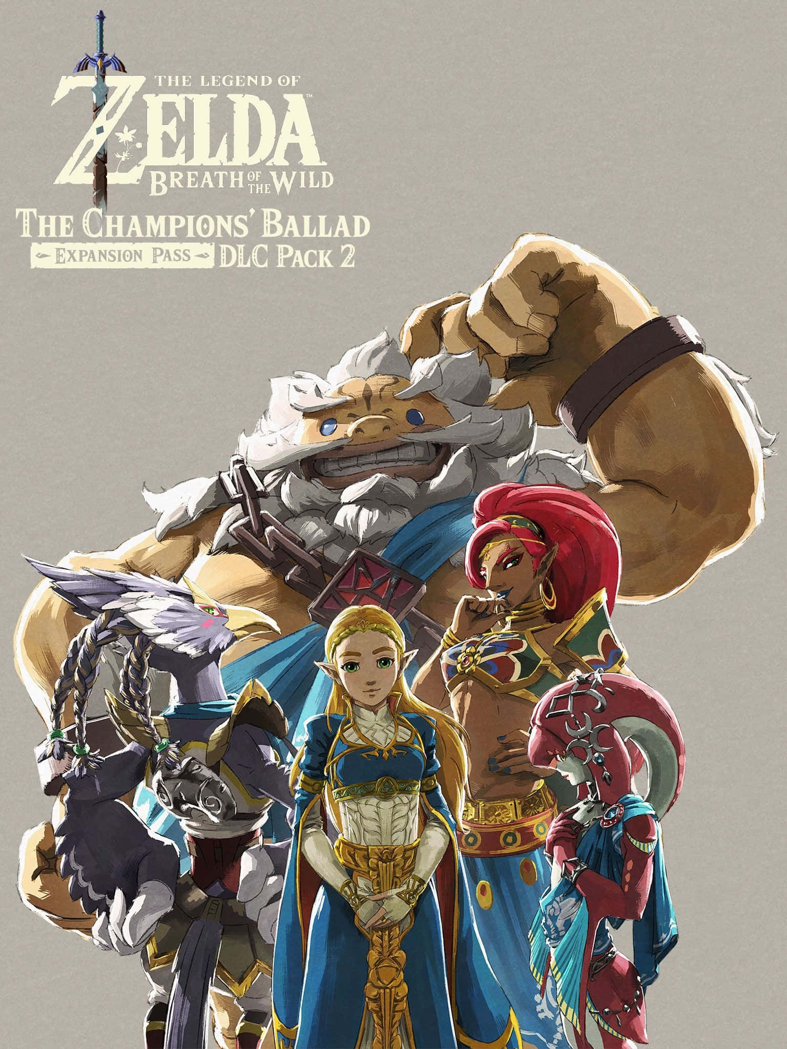 The Legend Of Zelda Urbosa 桌布 壁紙 — 來自《薩爾達傳說 曠野之息》的四位英雄角色以動態姿勢站在純色背景前。
