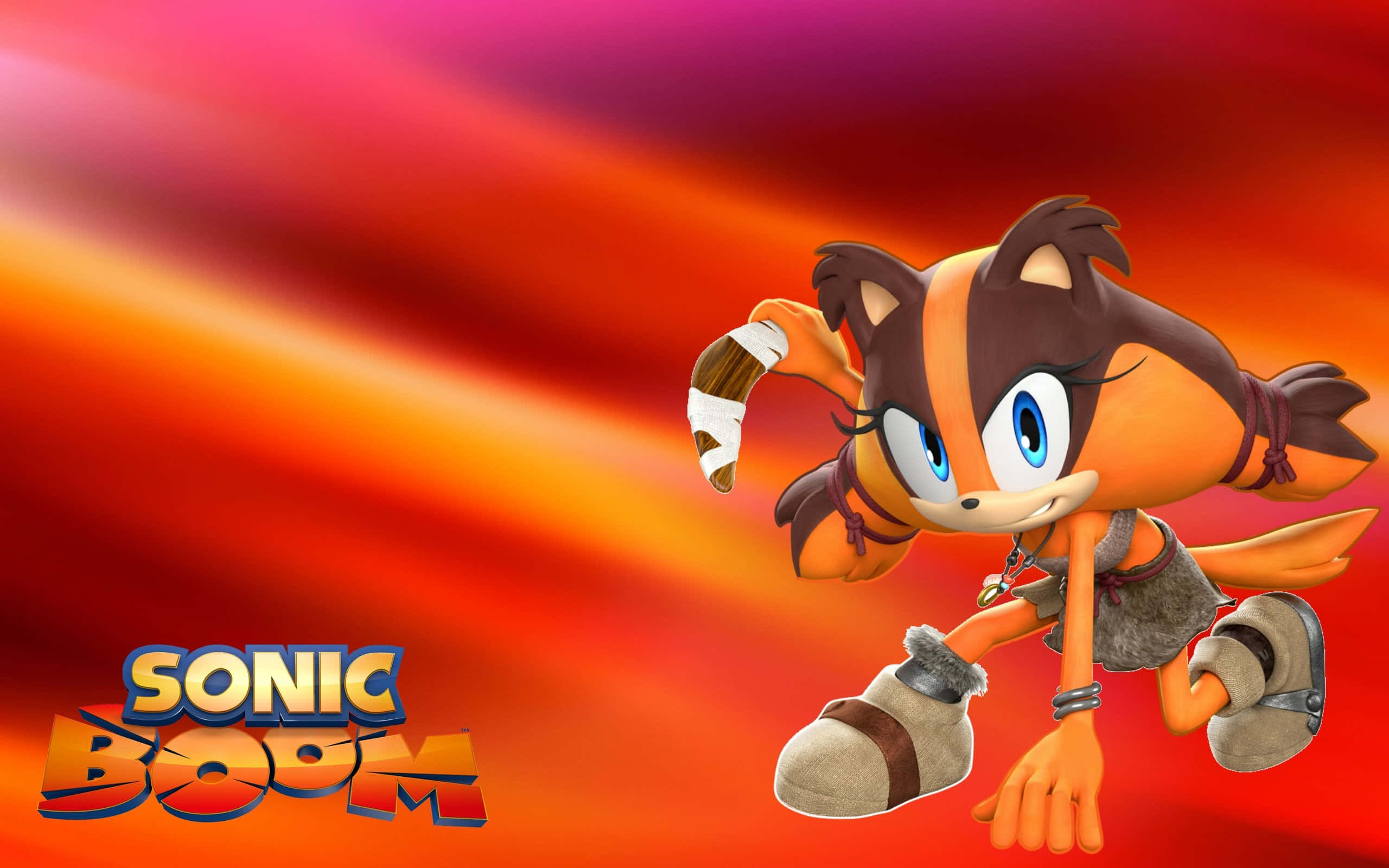 Sonic The Hedgehog Characters 桌布 壁紙 — 來自《音速小子 音爆》的塔爾斯在熾熱的橙紅色漸變背景上向前衝刺，帶有動態動態模糊效果。