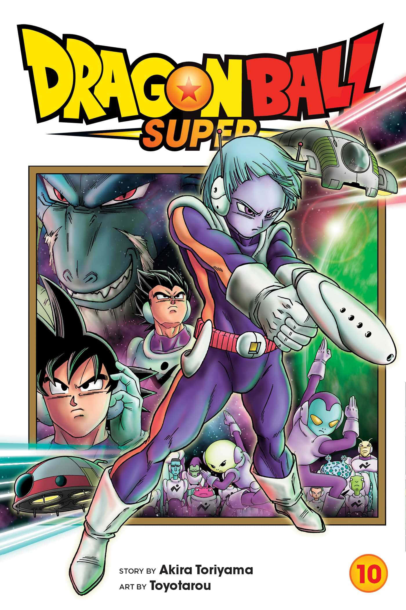 Dragon Ball Super Manga 桌布 壁紙 — 來自《龍珠超》的動態動漫角色在充滿活力的漫畫書封面上，帶著能量爆炸和外星敵人穿越太空。