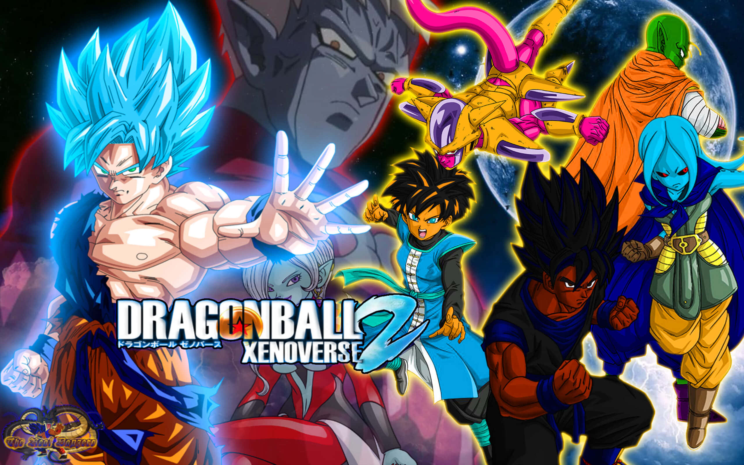 Dragon Ball Z Games 桌布 壁紙 — 來自《龍珠超宇宙》的動態動漫角色在宇宙背景下以發光能量效果英勇地擺出姿勢。