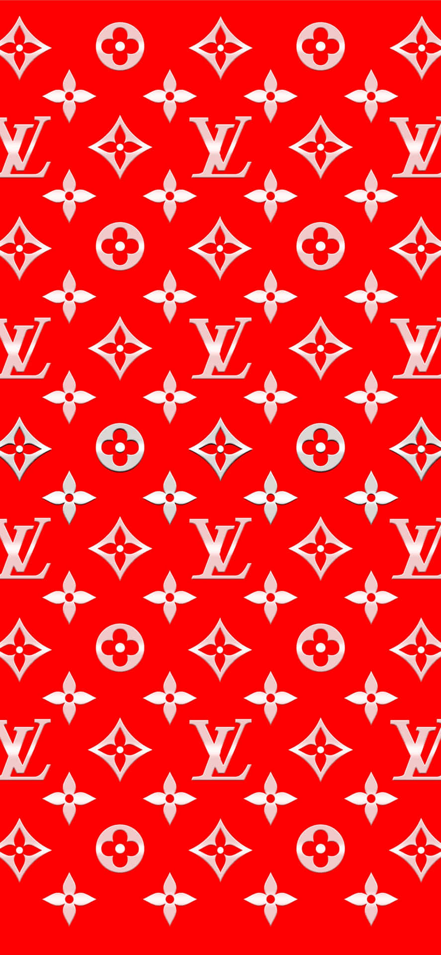 紅色和白色Louis Vuitton字母組合圖案牆紙