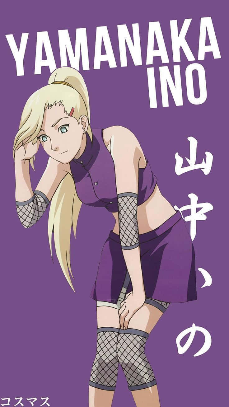 動漫女孩山中井野身穿紫色忍者服裝，背景為紫色並帶有文字。