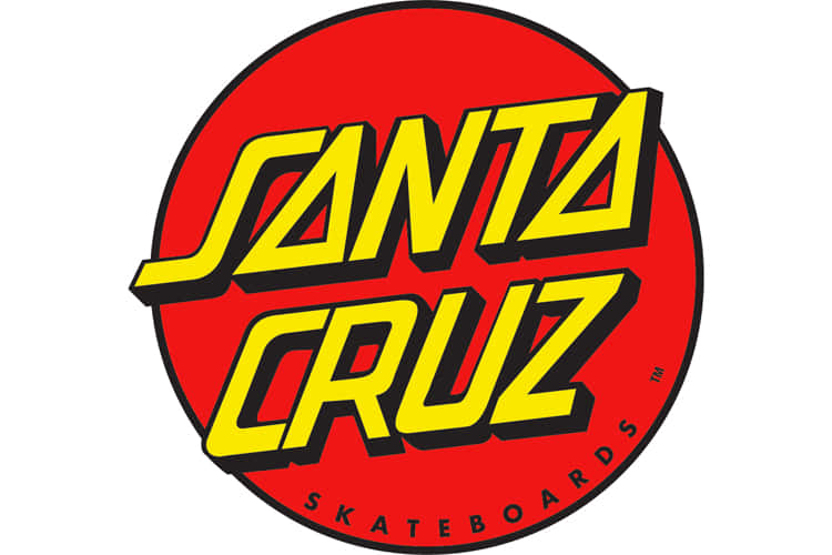 紅色圓圈中的Santa Cruz Skateboards標誌，帶有黃色粗體文字。