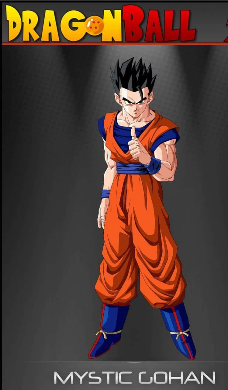 Mystic Gohan 桌布 壁紙 — 來自龍珠的悟飯（神秘悟飯）自信地站在黑暗的聚光燈背景下，身穿標誌性的橙色和藍色道服。