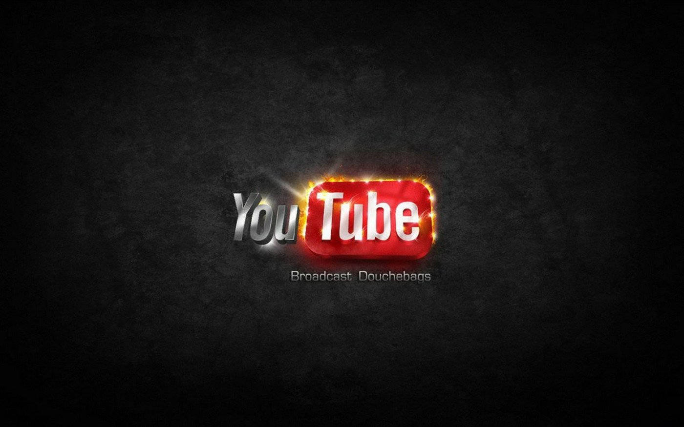 帶有火焰邊緣的 YouTube 標誌及深色背景上的文字 Broadcast Douchebags。